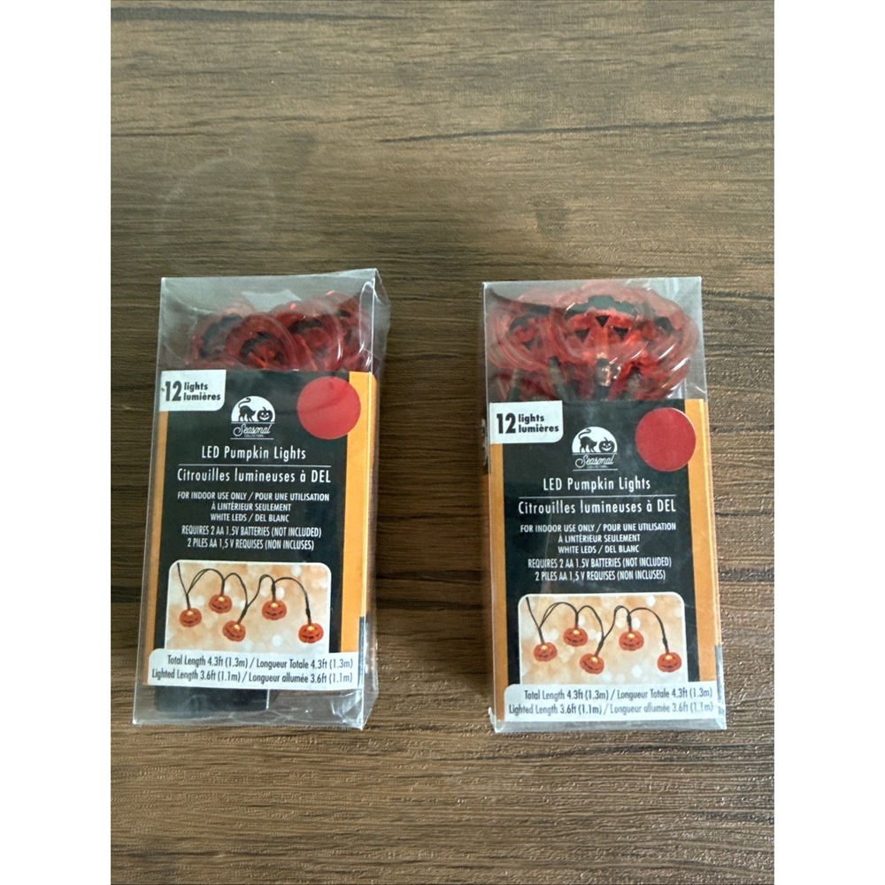 (2) HALLOWEEN String LED PUMPKIN 🎃 Fairy LIGHTS 12 Lights 4.3 Feet Lot of 2